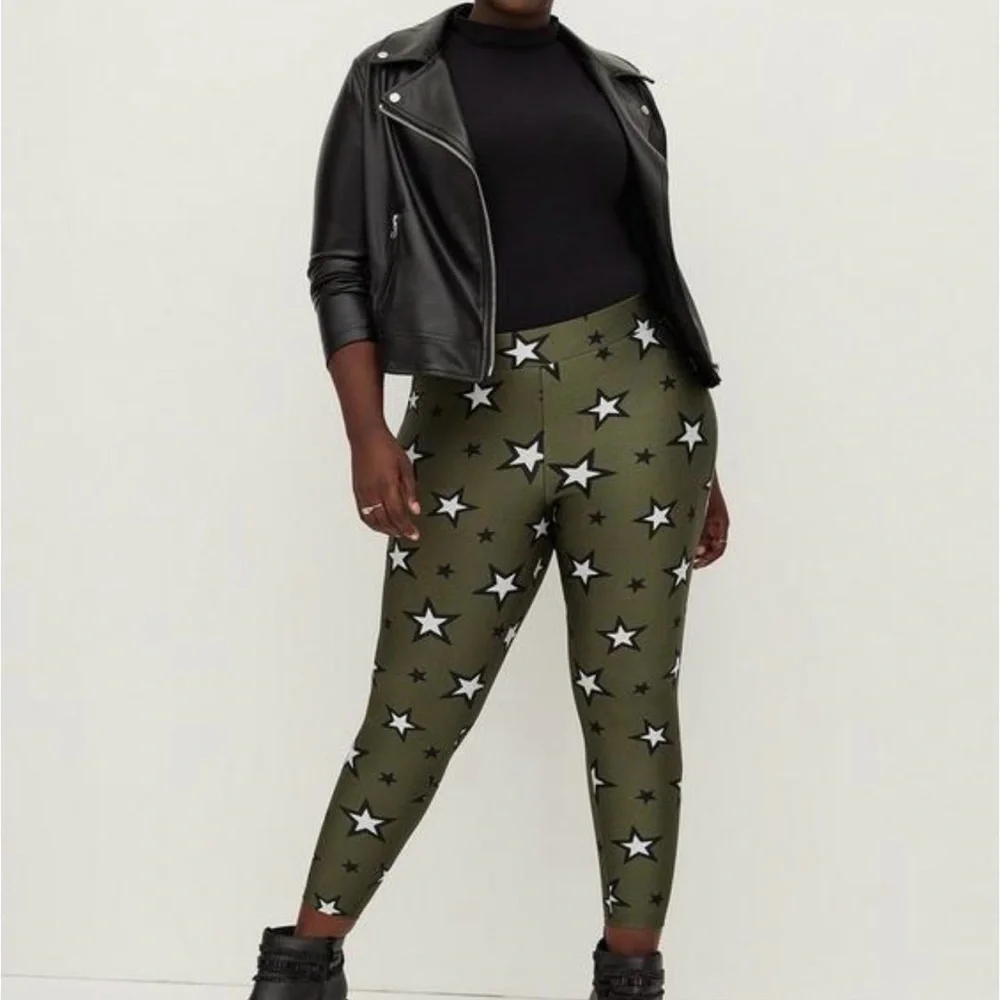 Torrid Olive Green Star Print Leggings - Picture 2 of 2